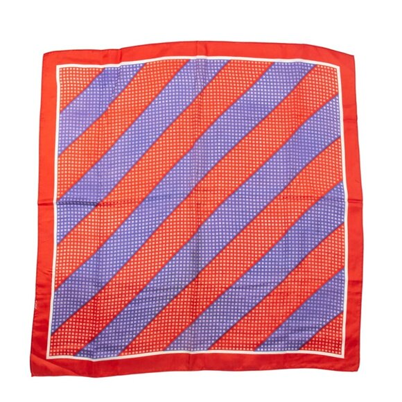 Vintage Red Blue Striped Square Scarf With Polka Dot Detail 26" Polyester Fabric - Picture 1 of 1